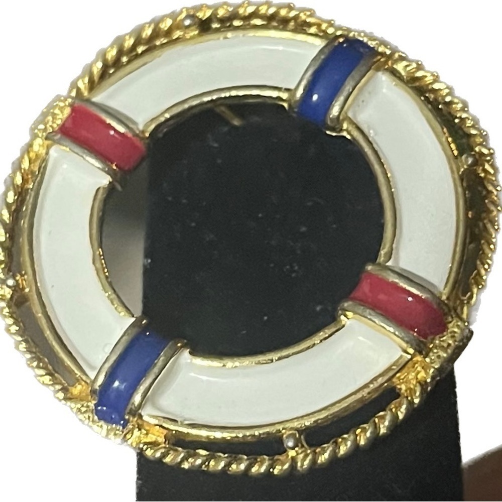 Vintage DANECRAFT ENAMEL LIFE PRESERVER NAUTICAL BROOCH PIN